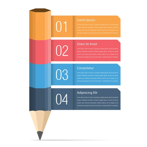 Plansza Szablon Ołówkiem Cztery Elementy Edukacji Infografiki Tekstu Ilustracji Wektorowych — Wektor stockowy