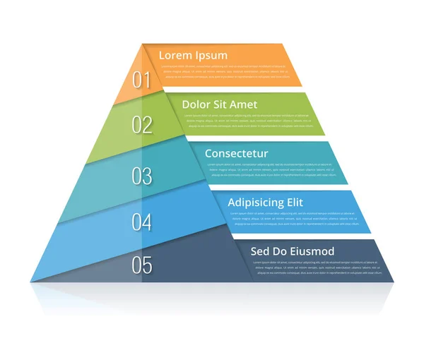 Diagramme Pyramidal Avec Cinq Éléments Avec Chiffres Texte Modèle Infographie — Image vectorielle