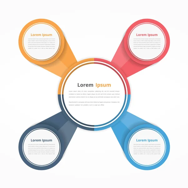 Kreisdiagramm Mit Vier Elementen Schritten Oder Optionen Flussdiagramm Oder Arbeitsablaufdiagramm — Stockvektor