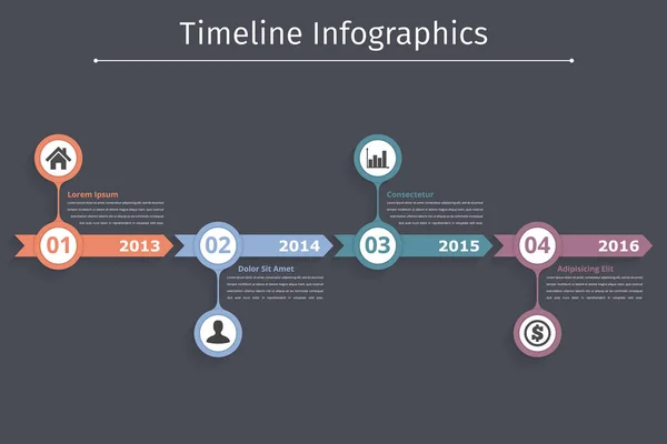 Zeitachse Infografik Vorlage Mit Pfeilen Flussdiagramm Workflow Oder Prozess Infografik — Stockvektor