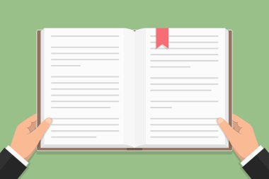 Kitap, düz tasarım, holding erkek eller eps10 illüstrasyon vektör