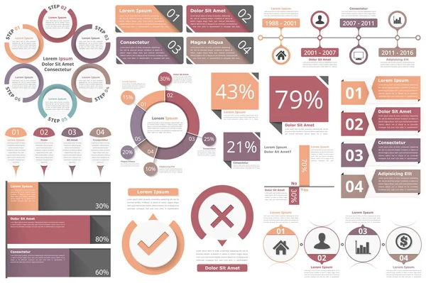 Oggetti Infografici Presentazione Report Flusso Lavoro Diagramma Cerchio Grafico Barre — Vettoriale Stock