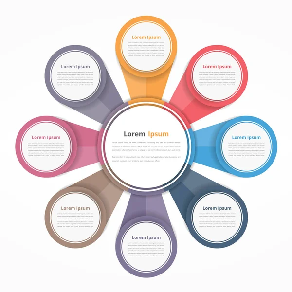 Circle Diagram Eight Elements Steps Options Flowchart Workflow Diagram Template — Stock Vector