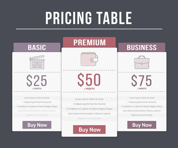 Pricing Table — Stock Vector