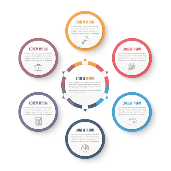 Szablon infograficzny Circle z sześcioma elementami — Wektor stockowy