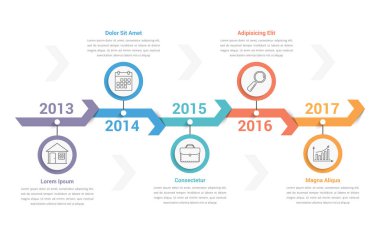 Oklu, iş akışı veya işlem diyagramı olan zaman çizelgesi bilgi şablonu, basamak veya seçenek olarak kullanılabilir, vektör eps10 illüstrasyonu