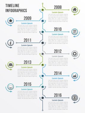 Dikey zaman çizgisi bilgi şablonu, iş akışı veya süreç diyagramı, akış şeması, vektör eps10 illüstrasyon