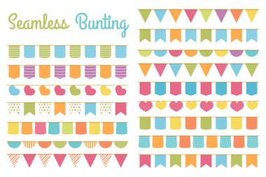 Davetiyelerin dekorasyonu için kusursuz kiraz kuşu, tebrik kartları vs. Bunting bayrakları, vektör Eps10 illüstrasyonu