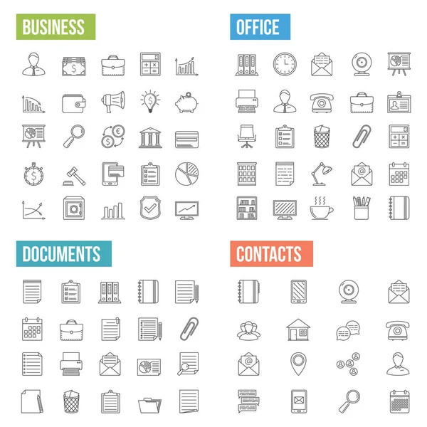 Business Büro Dokumente Und Kontakte Zeilensymbole Vektor Eps10 Illustration — Stockvektor