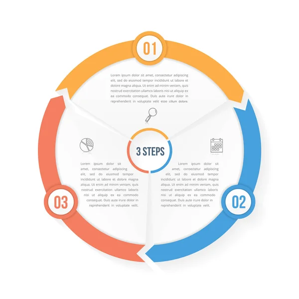 Modelo Infográfico Círculo Com Três Elementos Etapas Opções Fluxo Trabalho — Vetor de Stock