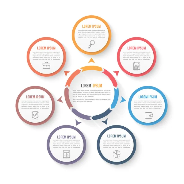 Cirkel Infografische Template Met Zeven Elementen Stappen Opties Workflow Procesdiagram — Stockvector