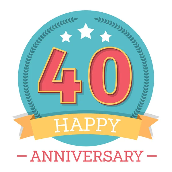 Kurdeleli, yıldızlı ve defne çelenkli 40 yıllık yıldönümü amblemi, vektör eps10 illüstrasyon