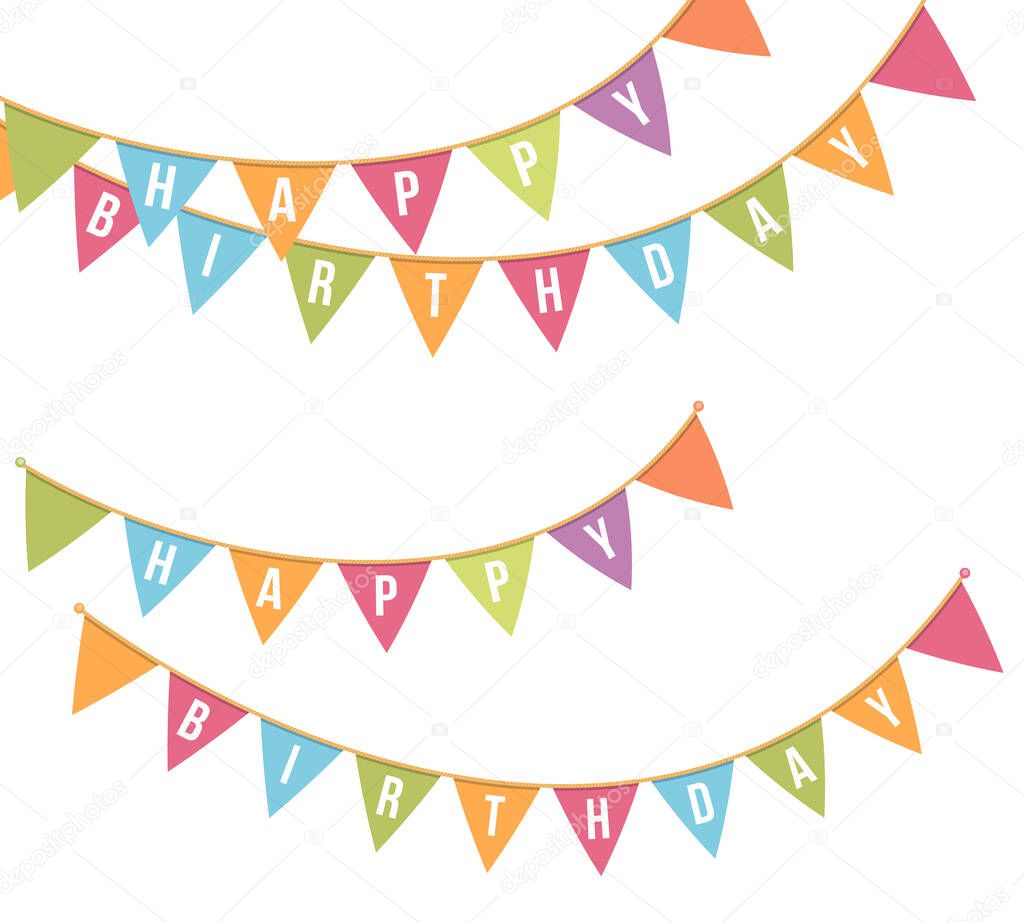 Bunting for happy birthday on white background, vector eps10 illustration