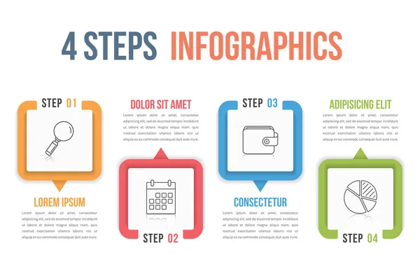 Шаблон Діаграми Процесів Чотири Кроки Інфографіки Векторна Ілюстрація Eps10 — стоковий вектор