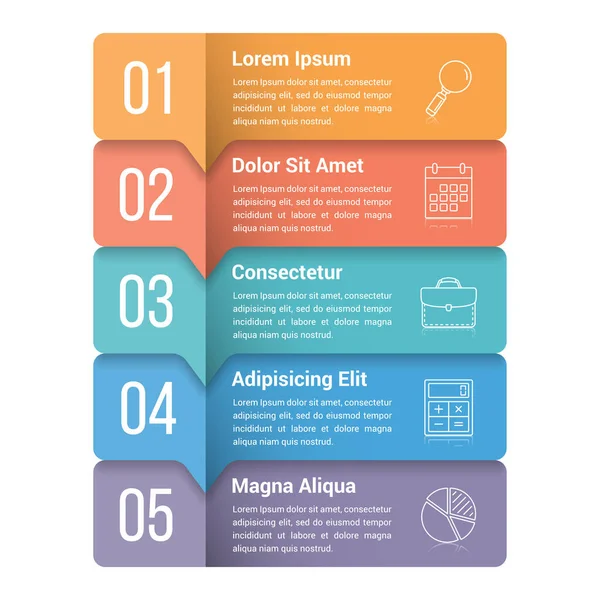 Modèle Infographie Avec Cinq Étapes Options Flux Travail Diagramme Processus — Image vectorielle