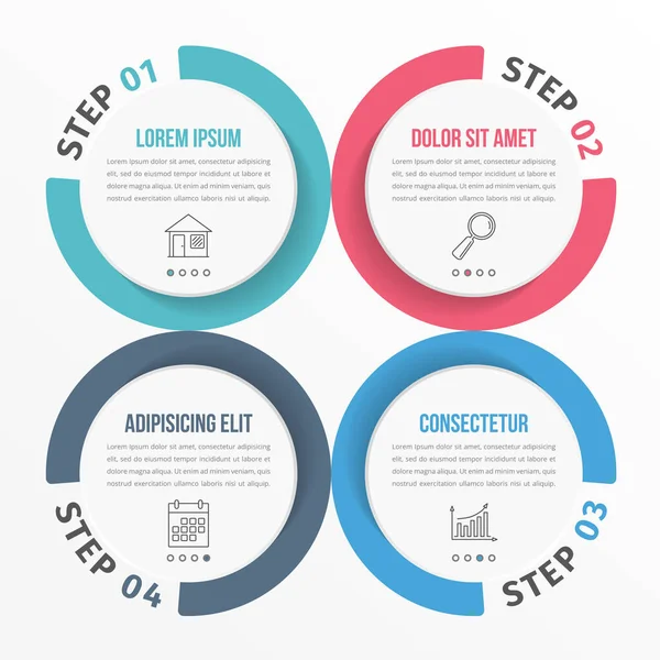 Cirkeldiagram Met Vier Elementen Stappen Opties Workflow Diagram Template Vector — Stockvector