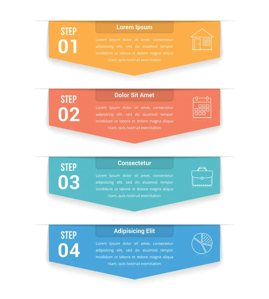 Modelo Infográfico Com Setas Com Quatro Passos Opções Fluxo Trabalho —  Vetores de Stock
