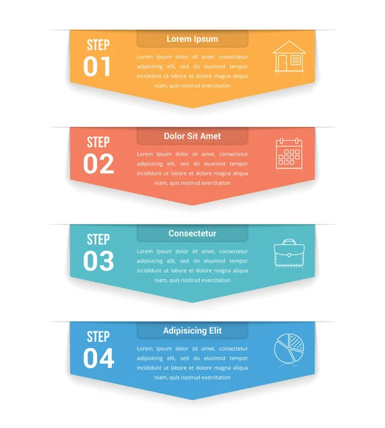 具有四个步骤或选项的箭头的Infographic模板 工作流 进程图 向量页10说明 — 图库矢量图片