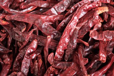 Parlak kırmızı kuru biber arka plan, sıcak baharatlı Flav için Tay garnitür