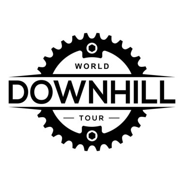 Downhill mountain biking logo with chainring. Extreme bicycle competition label.  clipart
