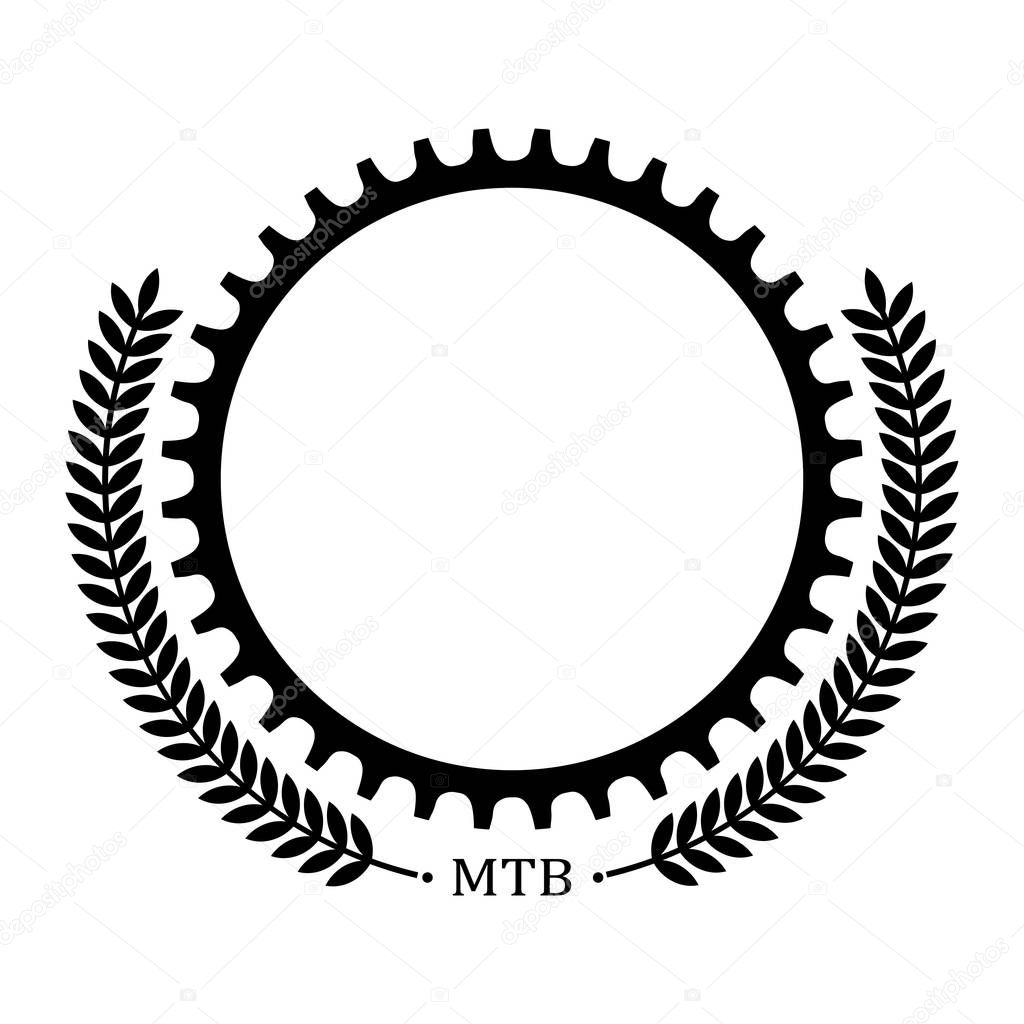 Logo with bicycle chainring and decoration leaves. Place for text. 