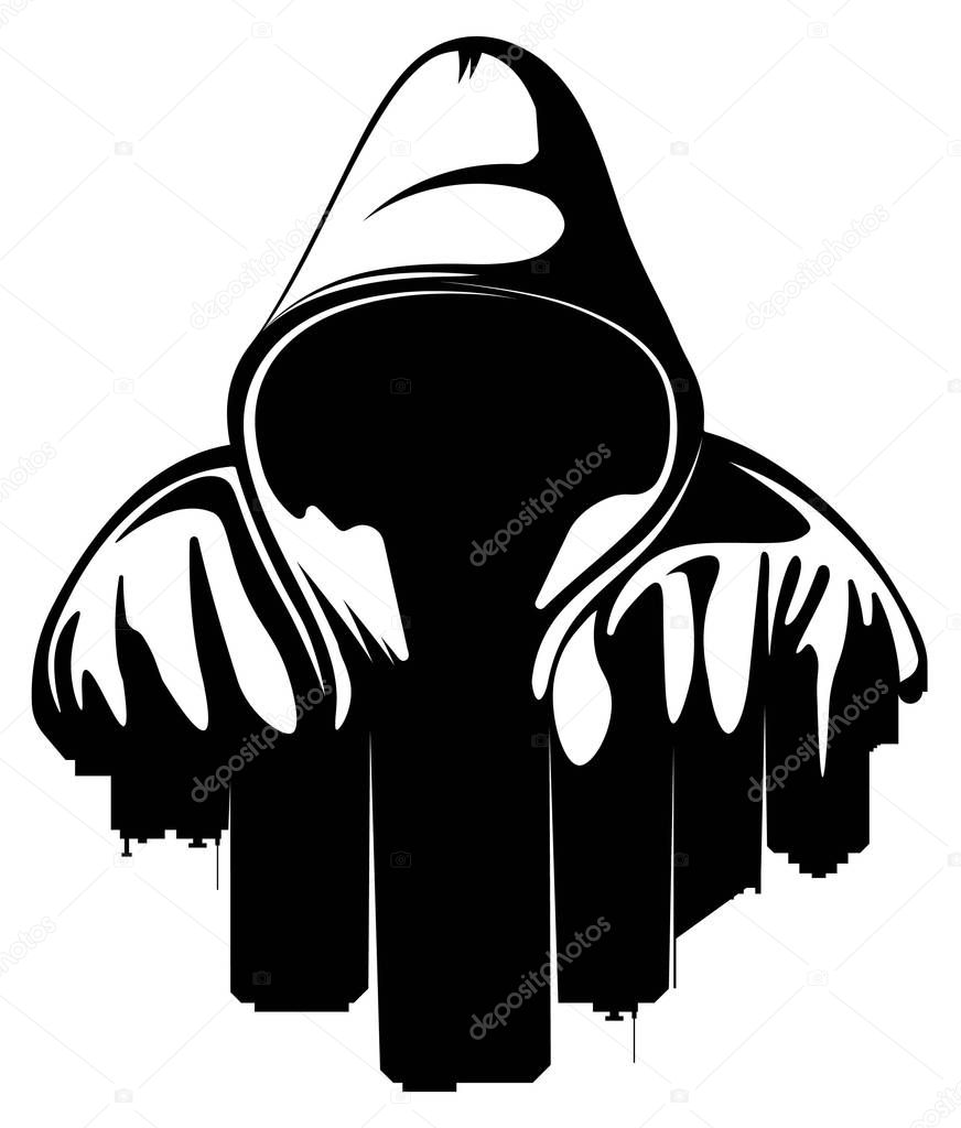 Urban style. Hooded man City Silhouette
