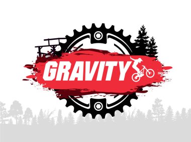 Ekstrem dağ bisikleti tasarımı. Yokuş aşağı, freeride, slopestyle, enduro. Bisiklete atlamak. Yerçekimi Mtb. Vektör