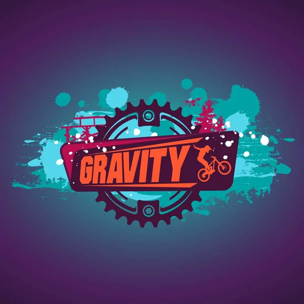 Gravity Mountain Bike. Downhill, freeride. Effetto grunge. Nizza per la stampa di T-shirt . — Vettoriale Stock