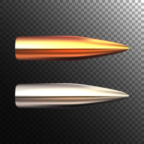 Vector realistic bullet on transparent background. Shiny rifle bullets. — Stock Vector