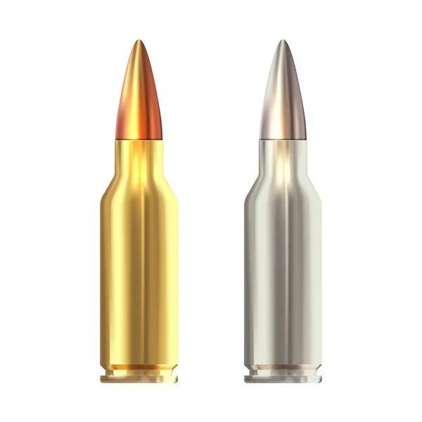 Realistic vector rifle bullets islated on white background. Shiny rifle bullets. — Stock Vector