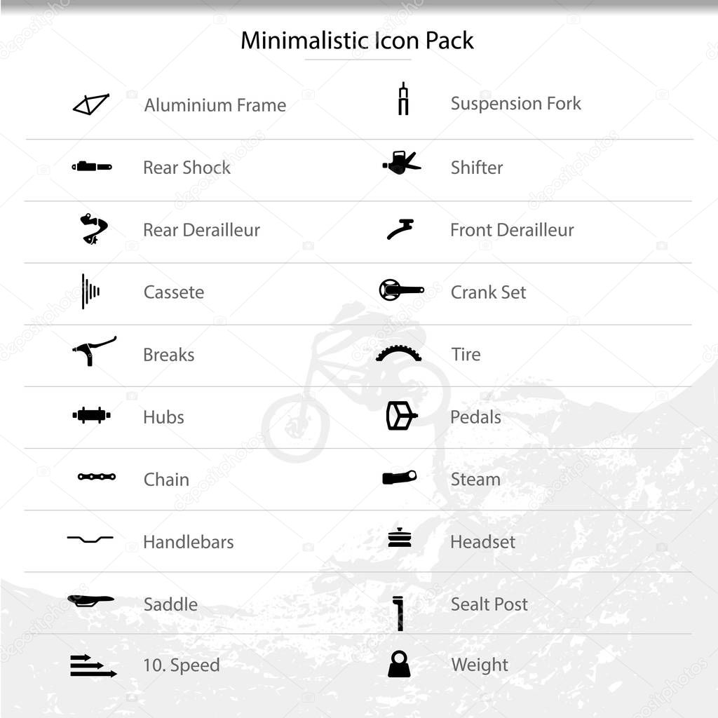 Bicycle parts and components icons for eshop menu.