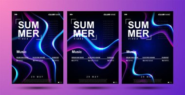 Elektronik Müzik Festivali poster tasarımı. Elektro parti broşürü. Soyut degrade sıvı şekli. Modern kulüp daveti şablonu. Dans müziği olay kapak tasarımı.
