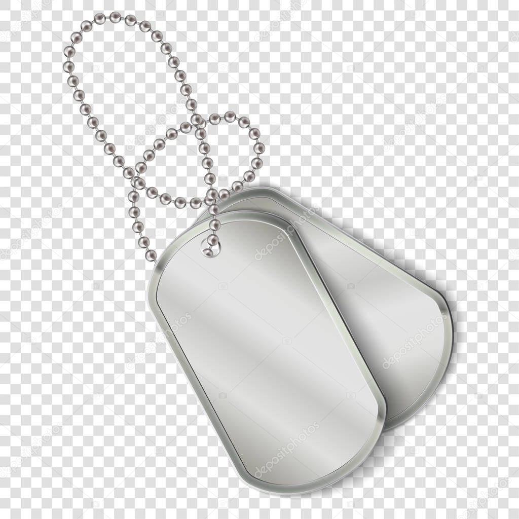 Vector Military Dog Tags on transparent background. Blank soldier dog tag.