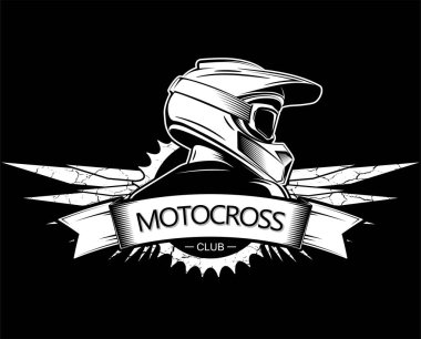 Extreme spor logosu tasarımı. Motocross Downhill dağ bisikleti logosu şablonu. Ayrılmaz kask ile adamın yan görünümü.