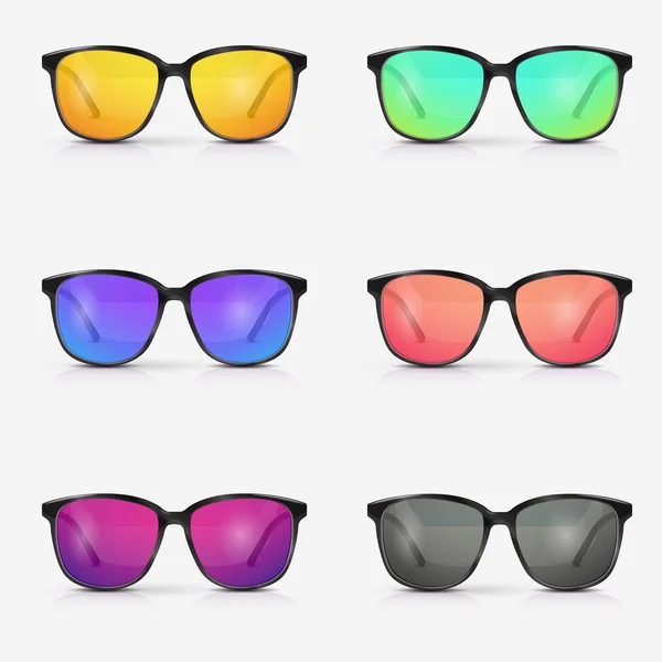 Conjunto de óculos de sol vetoriais. Óculos com lente colorida. Óculos de sol modernos . — Vetor de Stock
