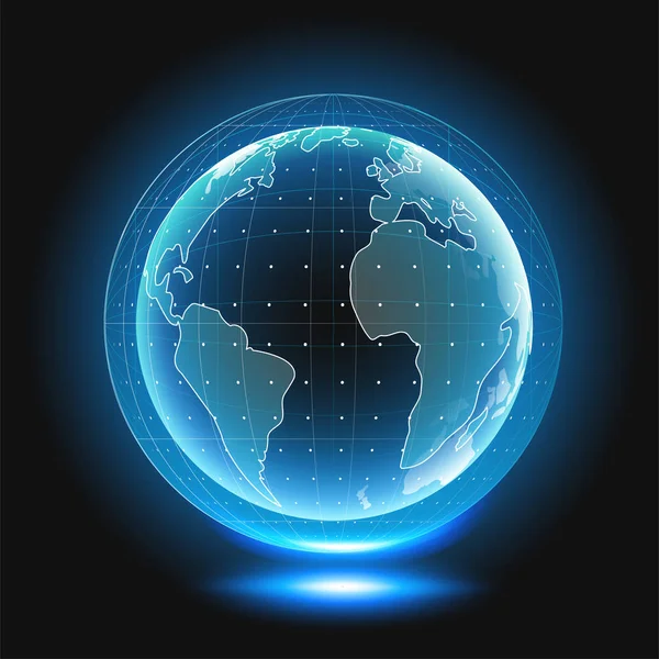 Holographic globe with continents. Computer Hologram Business Internet Background. Vector image. — Stock Vector