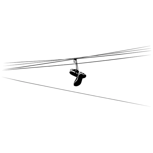 Lanzamiento de zapatos. Zapatillas en Power Lines. Vector — Vector de stock