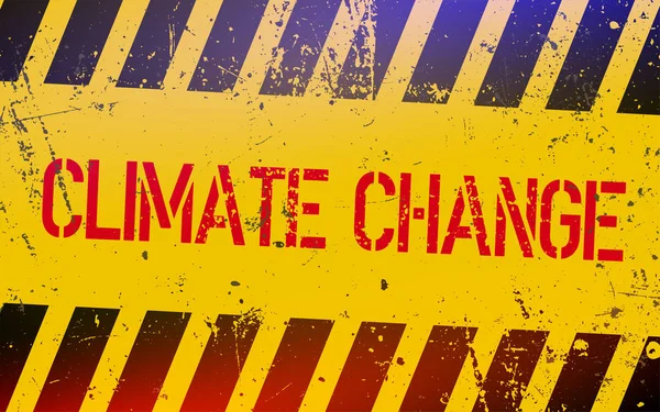 Climate change lettering on danger sign with yellow and black stripes. — Stock Vector