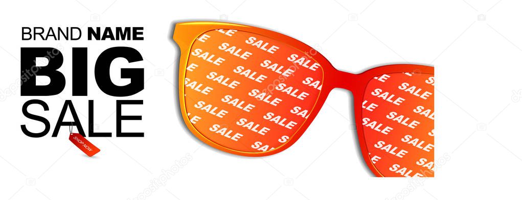 Sunglasses sale banner. Sunglasses with colored lenses.