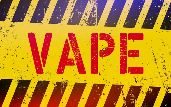 Napis Vape na znak niebezpieczeństwa z żółtymi i czarnymi paskami. Elektroniczny znak ostrzegawczy e-papierosa. — Wektor stockowy