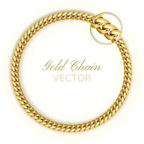 3D realistyczny wektor łańcuch złota. Okrągłe wieńce złote łańcucha do stosowania jako element dekoracyjny. Luksusowe tło. — Wektor stockowy