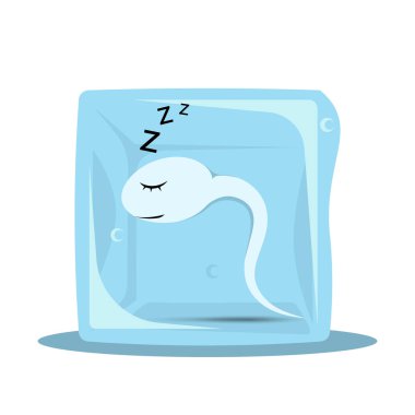 Sperm Dondurucu. Buz küpünün içinde donmuş sperm. Tohumların dondurulması. Suni döllenme. Sperm bankası konsepti.