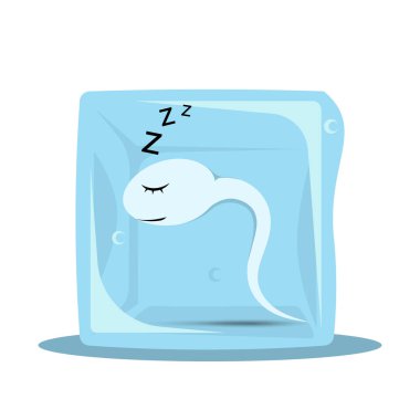 Sperm Freezing. Frozen sperm in a cube of ice. Cryopreservation of seeds. Artificial insemination. Sperm bank concept. clipart