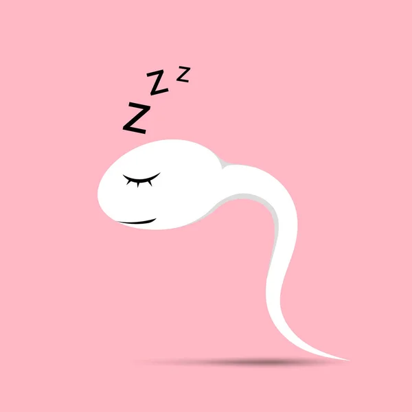 Kreslený obraz unaveného spícího spermatu. Lov spermie motility koncept. Nezdravé sperma. Vektorová ilustrace. — Stockový vektor