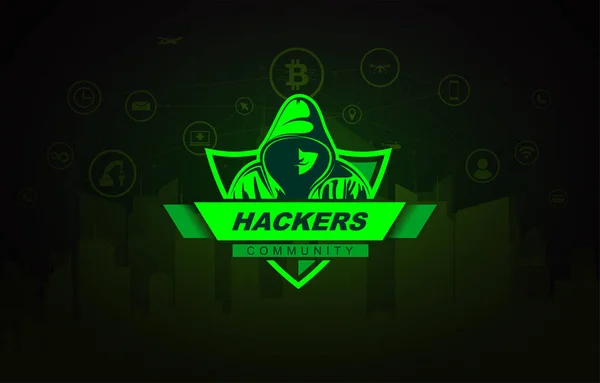 Hacker con la sudadera con capucha sobre fondo tecnológico . — Archivo Imágenes Vectoriales