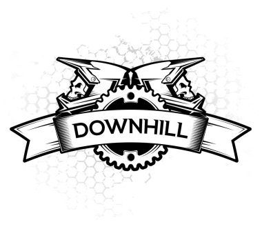 Logo tasarımı, zincir halkası ve tam yüz kaskları. Downhill Motocros Etiket Tasarımı. Yokuş aşağı, Freeride, Enduro, Mtb. Vektör Simgelemesi.