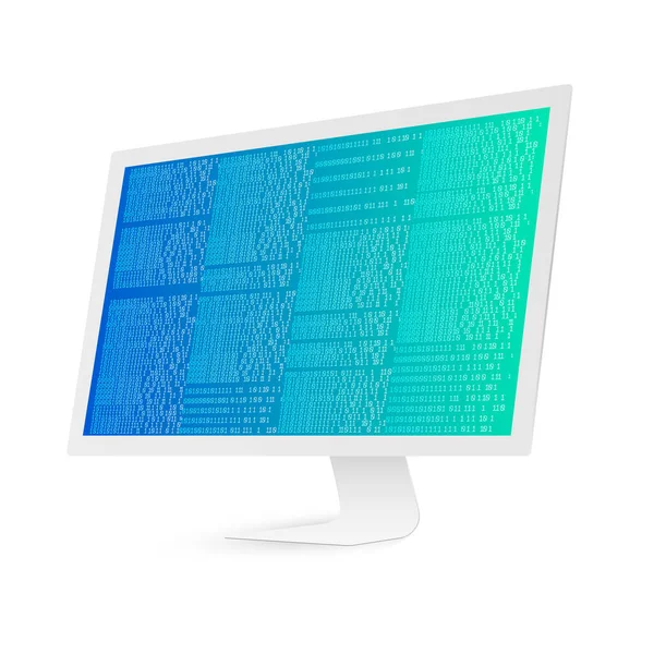 Weißer Computerbildschirm mit Binärcode. Digitale Binärcode-Technologie. Sortierung von Daten. — Stockvektor
