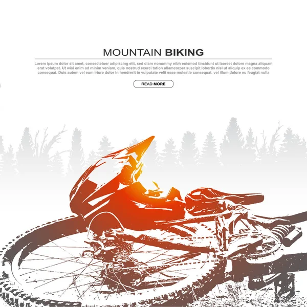 Abstract silhouet van mountainbike en helm. Mountainbike hoes ontwerp. — Stockvector