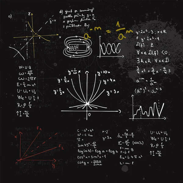 Ręczne wzory i wykresy matematyczne. Tablica z obliczeniami. — Wektor stockowy