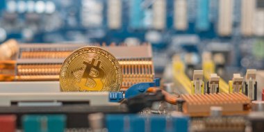 Modern blockchain teknoloji, bitcoin sikke bilgisayar anakart üzerinde